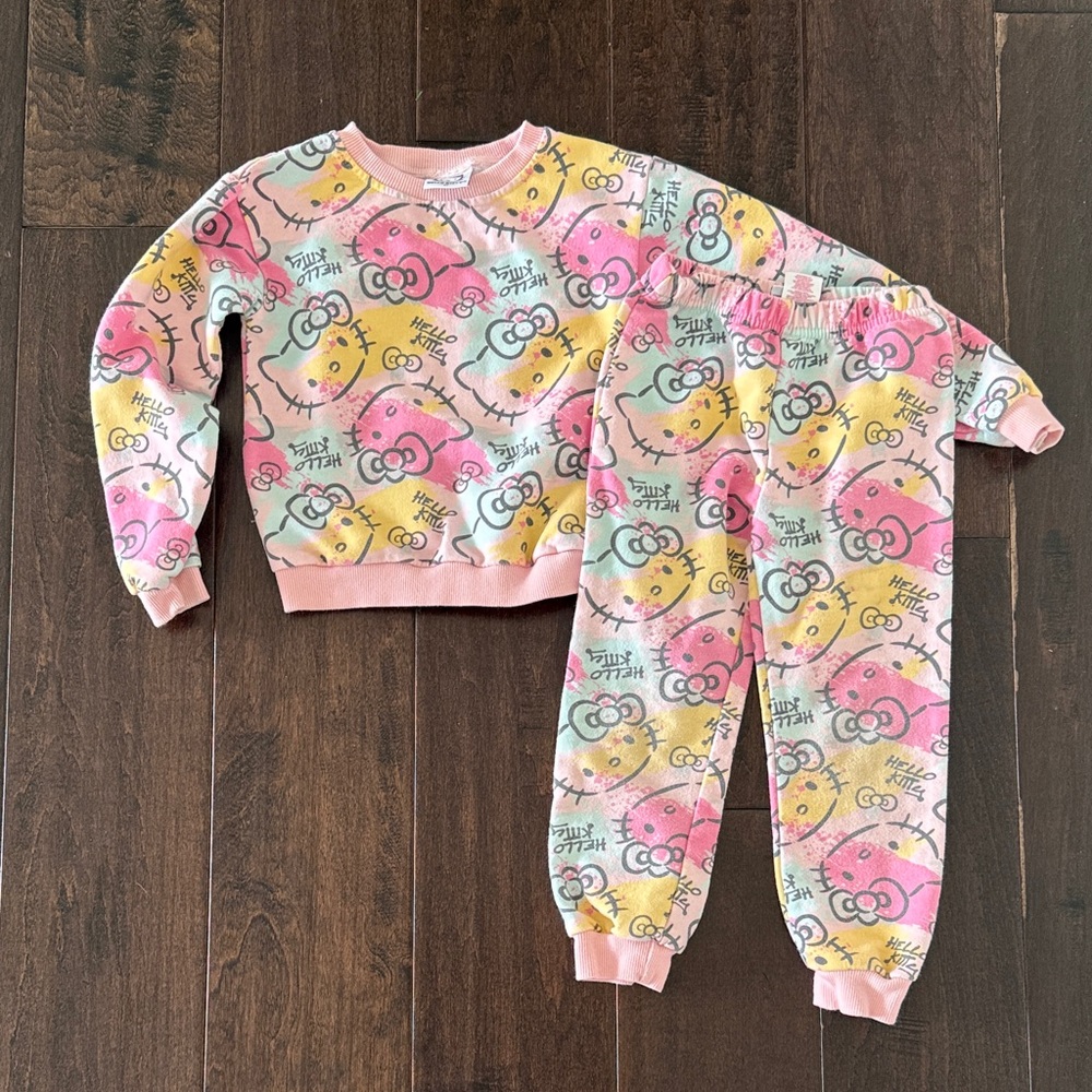 Hello Kitty Pastel Pink Yellow Mint Tie-Dye Kids Sweatsuit Set